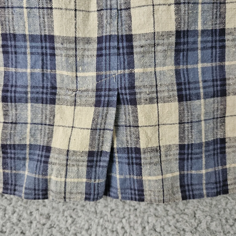 Vintage 90s My Michelle Blue Plaid Mini Dress 7/8 XS Short Sleeve Linen Grunge - Picture 5 of 14